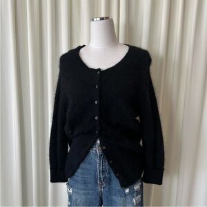 Vintage Apostrophe Black Wool Blend Fuzzy Cardigan Sweater size Large.